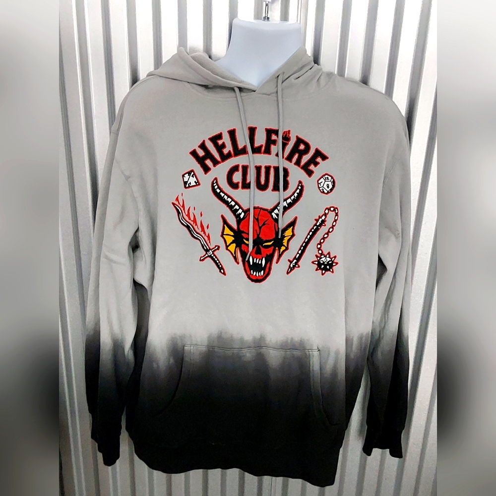 Stranger Thing Gray and Black Hoodie with Hellfire Club Graphic Size XL